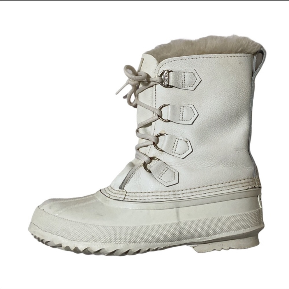 SOREL Vintage White Leather Snow Boots - Womens 7